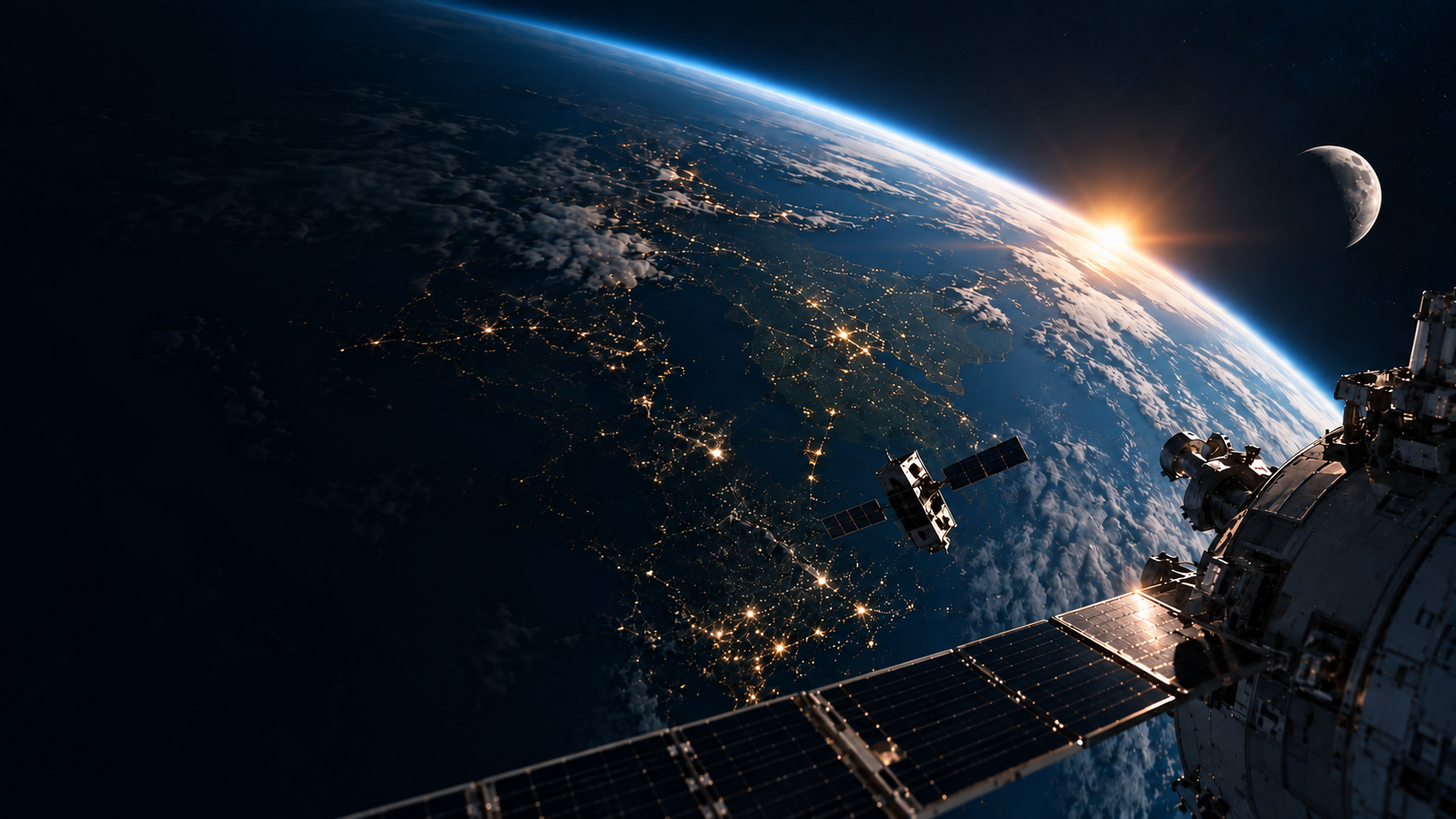 Earth and orbital systems viewed from space